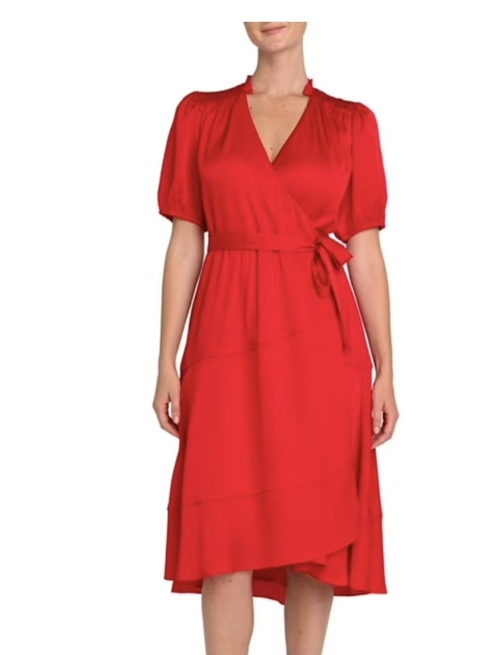Women's Draper James Red Wrap Midi Dress with Puff Sleeves